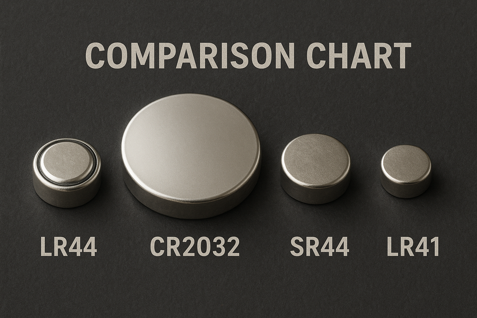 Comparison chart showing different button cell battery types side by side